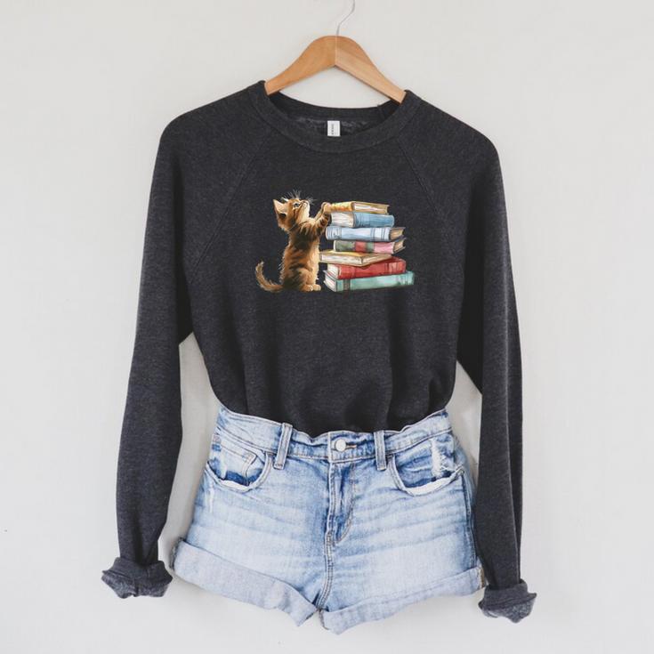 Book Cat Lover Reading Read Books Raglan Sleeve Sweatshirt