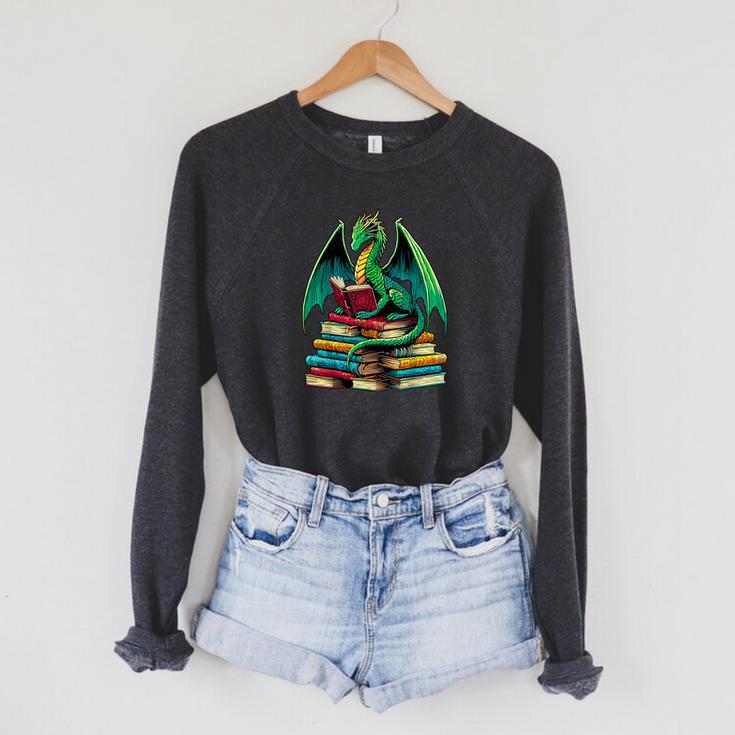 Book Dragon Reading Books Raglan Sleeve Sweatshirt