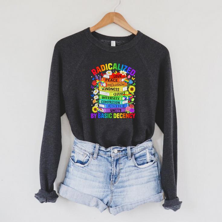 Book Flower Radicalized By Basic Decency Feminist LGBT Gay Raglan Sleeve Sweatshirt