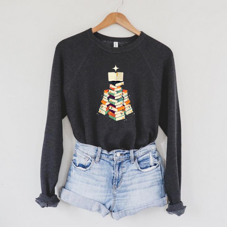 Book Lover Bookworm Librarian Merry Christmas Tree Raglan Sleeve Sweatshirt