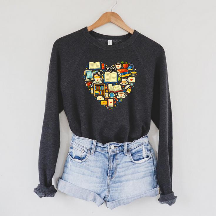 Book Lover Heart Reading Stack Bookworm Raglan Sleeve Sweatshirt