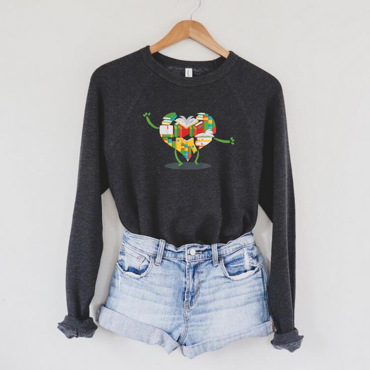 Book Lover Heart Shape Reading Club Librarian Bookworm Raglan Sleeve Sweatshirt