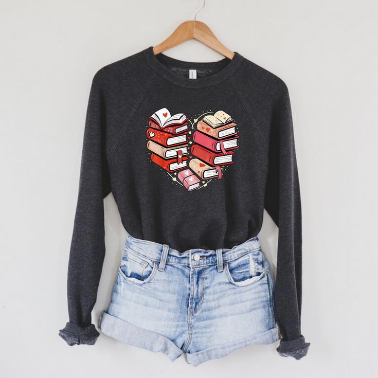 Book Lover Heart Shape Reading Librarian Valentine Men Women Raglan Sleeve Sweatshirt