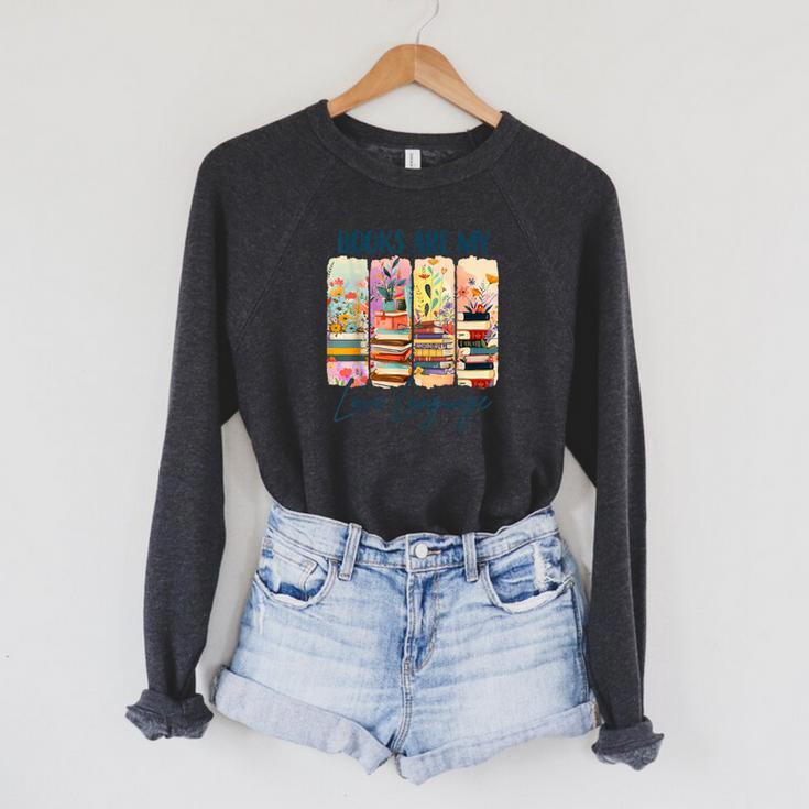 Book Lover Reading Brushstroke Books Are My Love Language Raglan Sleeve Sweatshirt