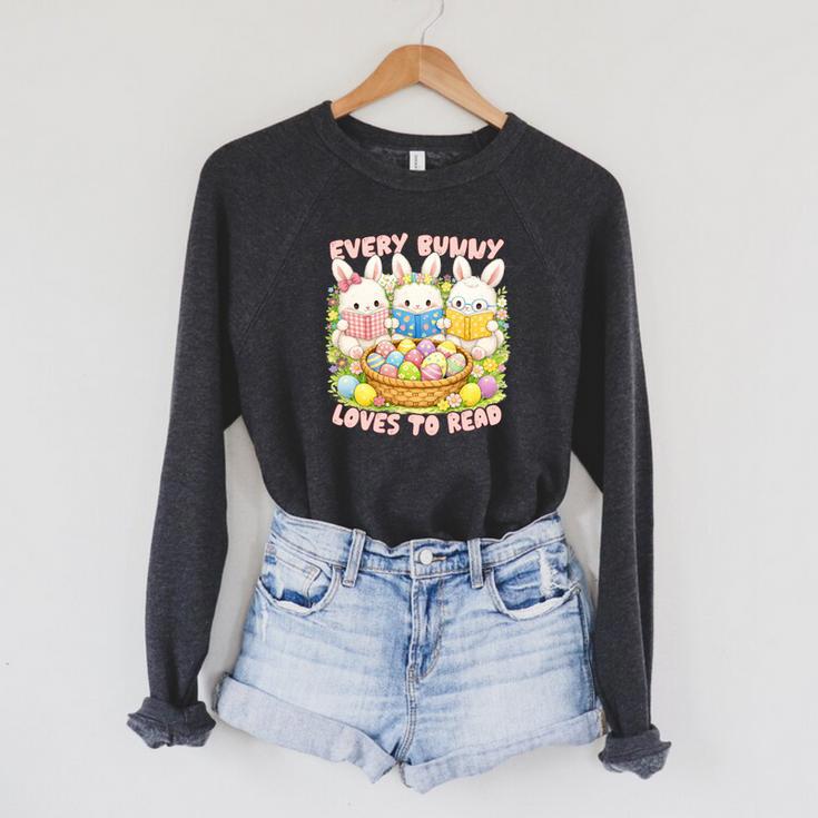Book Reading Lover Easter Bookish Every Bunny Loves To Read Raglan Sleeve Sweatshirt