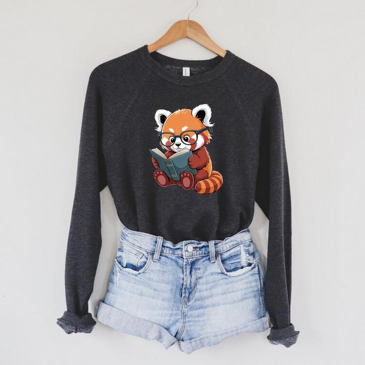 Book Reading Red Panda Reader Animal Cute Red Panda Premium Tri-Blend Raglan Sleeve Sweatshirt