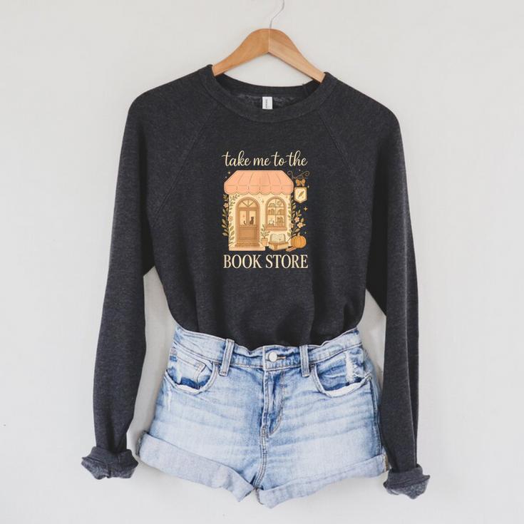 Take Me To The Book Store Cozy Bookshop Cat Aesthetic Raglan Sleeve Sweatshirt