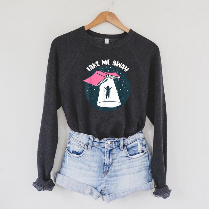 Book UFO Take Me Away Reader Bookaholic Love Books Raglan Sleeve Sweatshirt