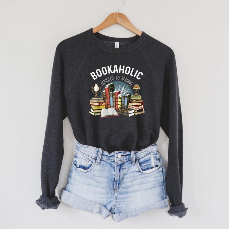 Bookaholic Addicted To Reading Book Lovers Literacy Raglan Sleeve Sweatshirt