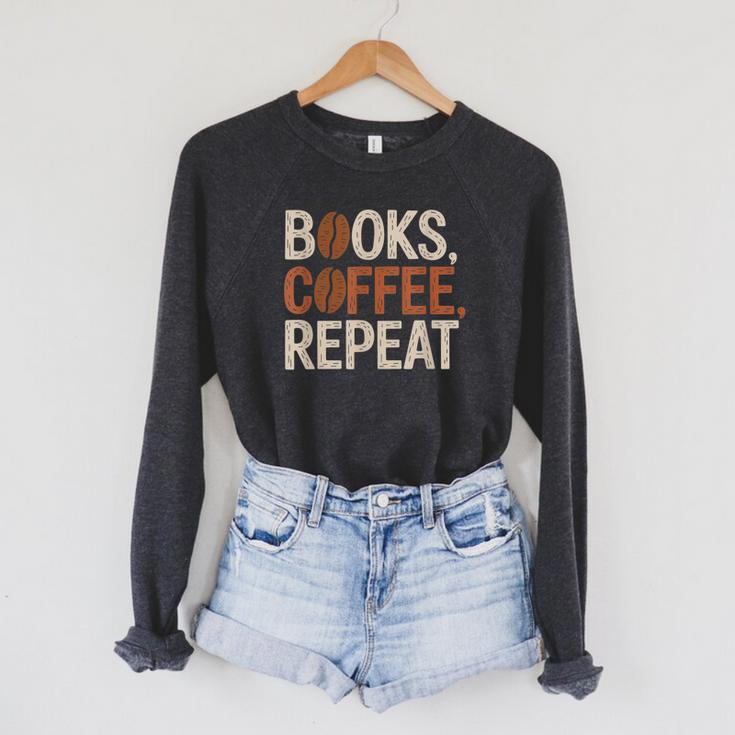 Books Coffee Repeat Librarian Book Lover Raglan Sleeve Sweatshirt Books Coffee Repeat Librarian Book Lover Raglan Sleeve Sweatshirt