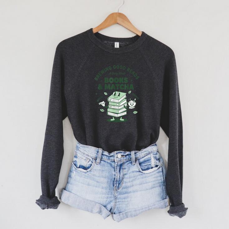Books And Matcha Brewing Good Reads Matcha Tea Raglan Sleeve Sweatshirt