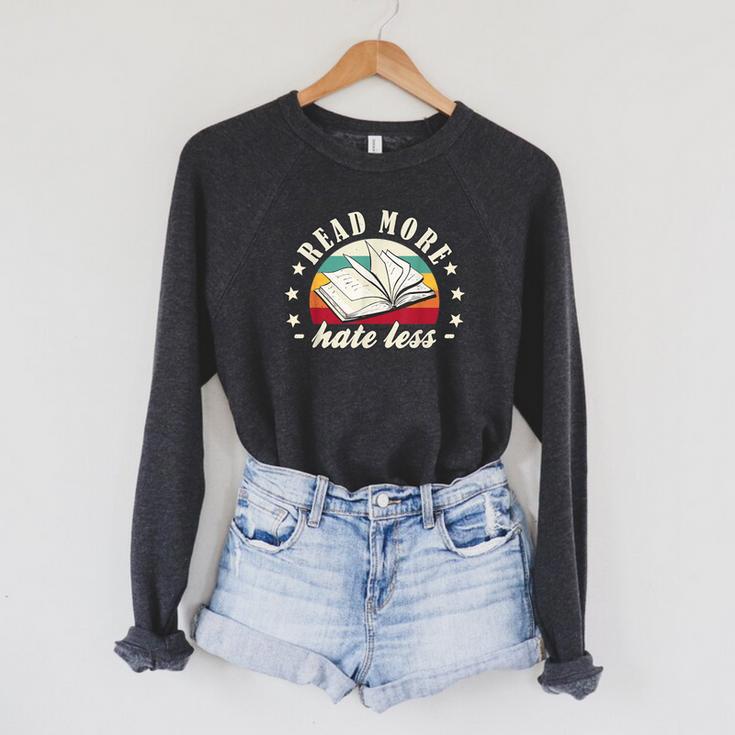 Books Read More Hate Less Book Lover Raglan Sleeve Sweatshirt Books Read More Hate Less Book Lover Raglan Sleeve Sweatshirt