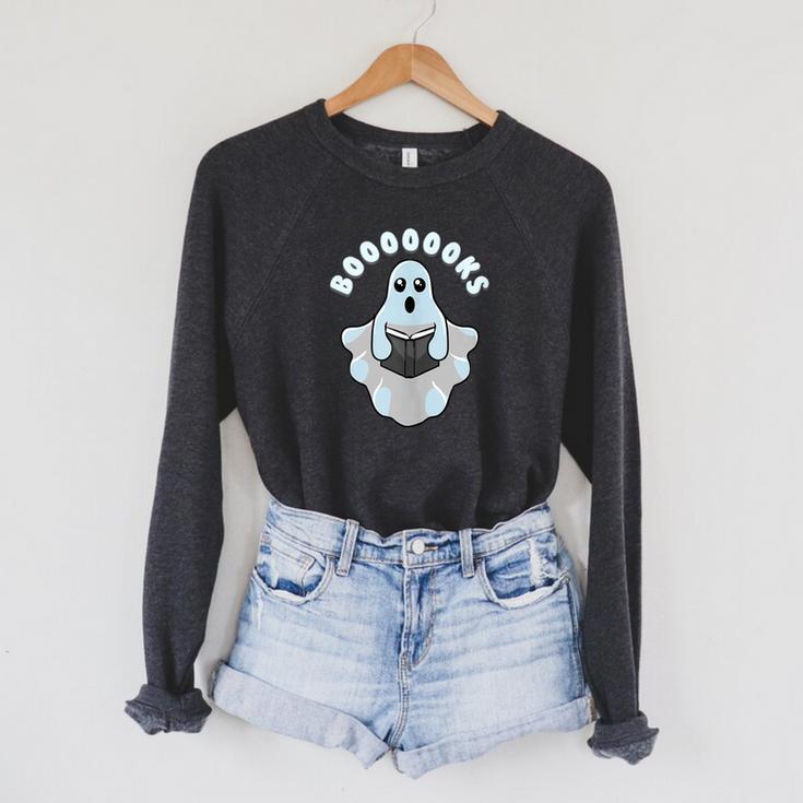 Books Reader Creepy Horror On Halloween Ghost Reading Raglan Sleeve Sweatshirt