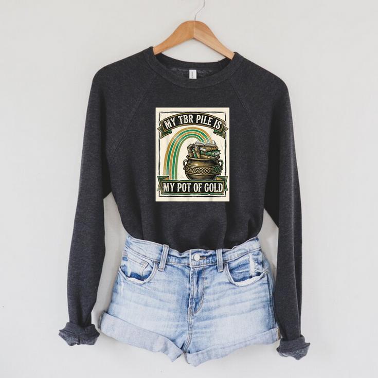 Books My TBR Pile Is My Pot Of Gold Rainbow Bookish Irish Raglan Sleeve Sweatshirt