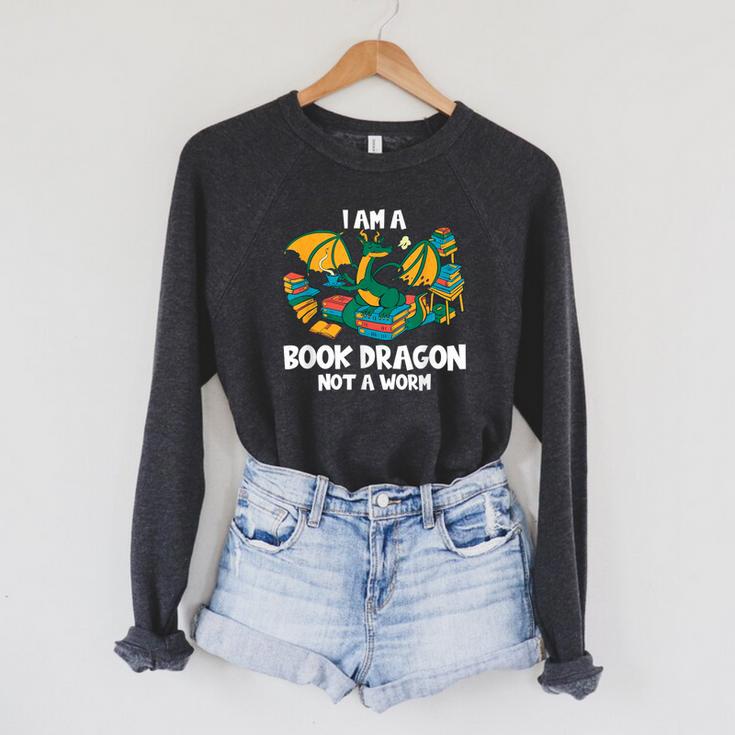 Bookworm Books Reading I Am A Book Dragon Raglan Sleeve Sweatshirt