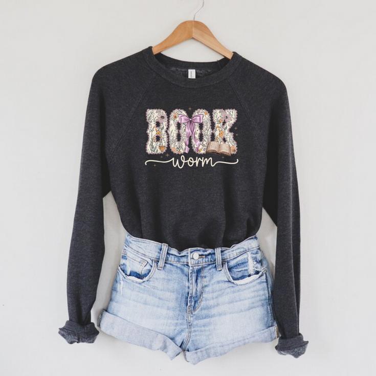 Bookworm Coquette Bow Floral Bookish Reading Book Lovers Raglan Sleeve Sweatshirt