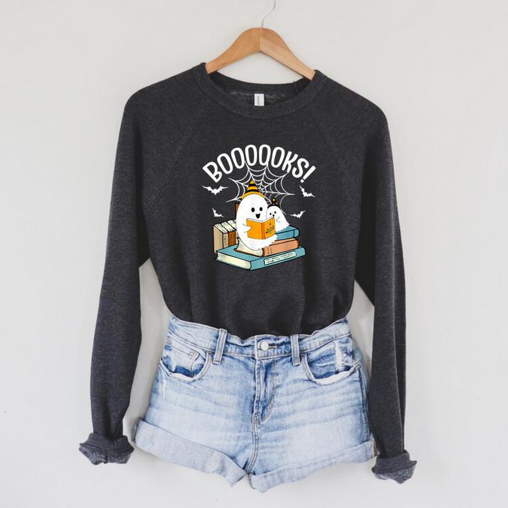 Booooks Ghost Read Books Halloween Raglan Sleeve Sweatshirt