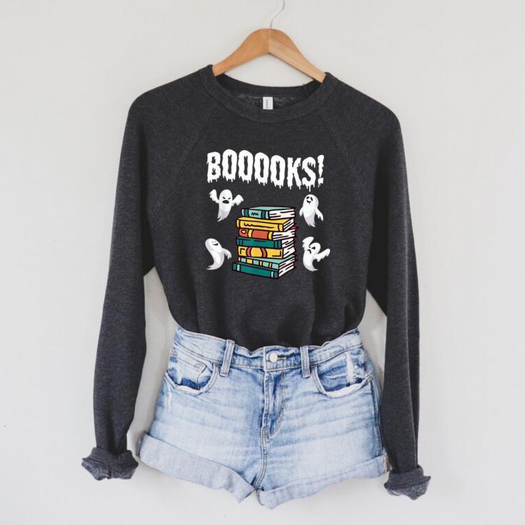 Booooks Ghost Reading Books Halloween Librarian Teacher Raglan Sleeve Sweatshirt Booooks Ghost Reading Books Halloween Librarian Teacher Raglan Sleeve Sweatshirt