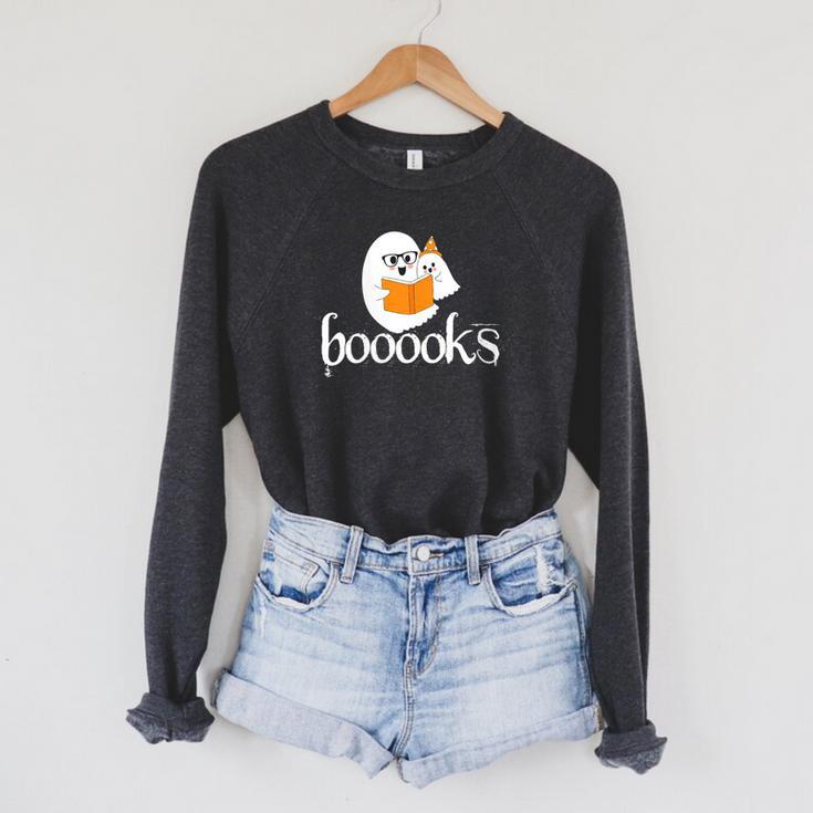 Booooks Halloween Cute Ghost Reading Library Books Raglan Sleeve Sweatshirt Booooks Halloween Cute Ghost Reading Library Books Raglan Sleeve Sweatshirt