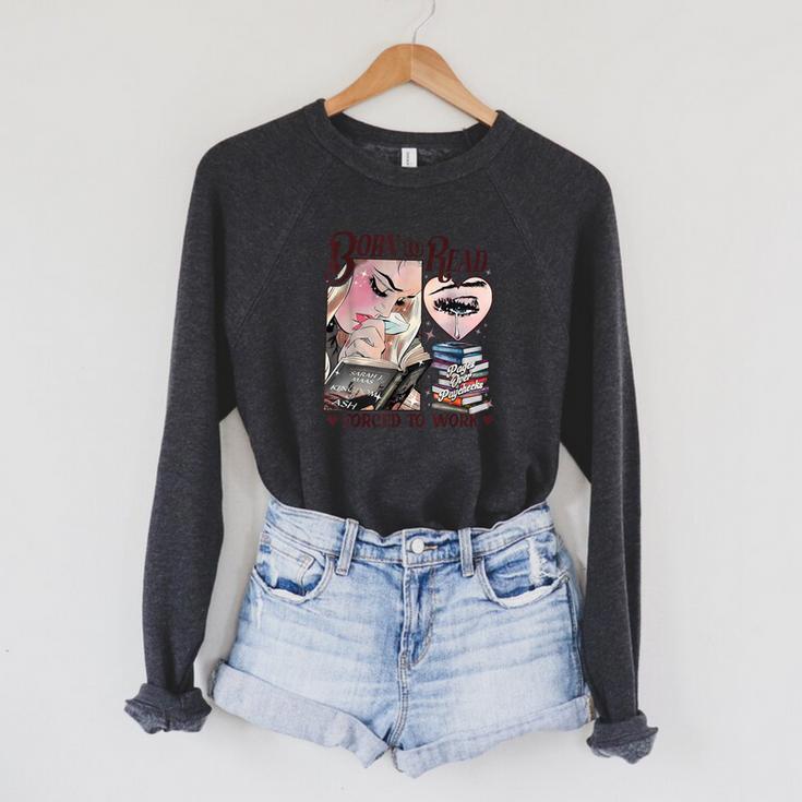 Born To Read Forced To Work Booklover -Adults Book Lovers Casual Grey Small Raglan Sleeve Sweatshirt