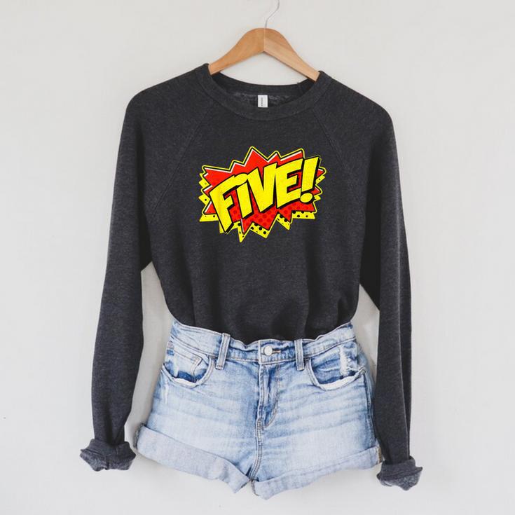 Boy Five Superhero Comic Book Hero 5th Birthday Boy 5 Years Raglan Sleeve Sweatshirt