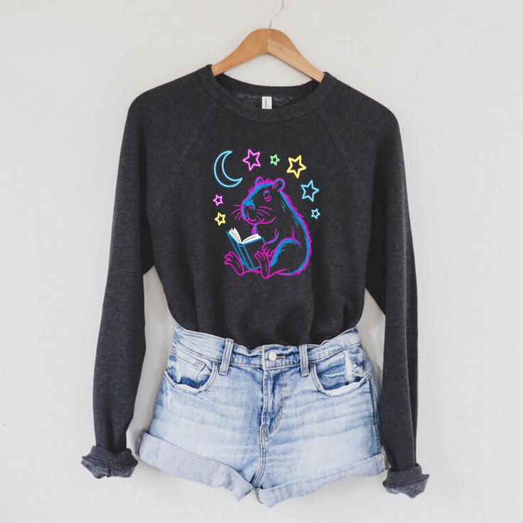 Capybara Books Reading Library Librarian Men Women Raglan Sleeve Sweatshirt
