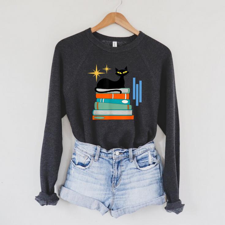 Cat And Books Retro Midcentury Mid Century Aesthetic Raglan Sleeve Sweatshirt Cat And Books Retro Midcentury Mid Century Aesthetic Raglan Sleeve Sweatshirt