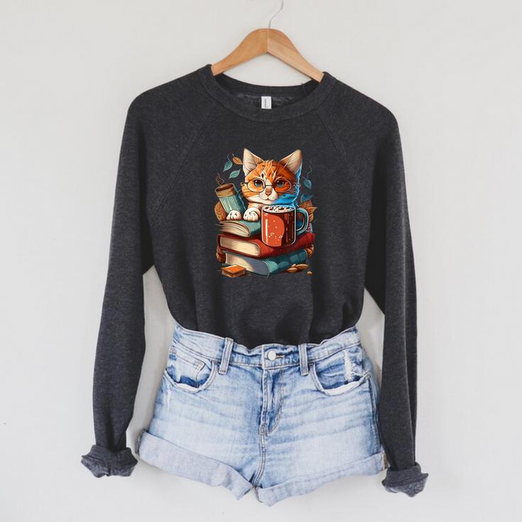 Cat Reading A Book Men Women Kids Raglan Sleeve Sweatshirt
