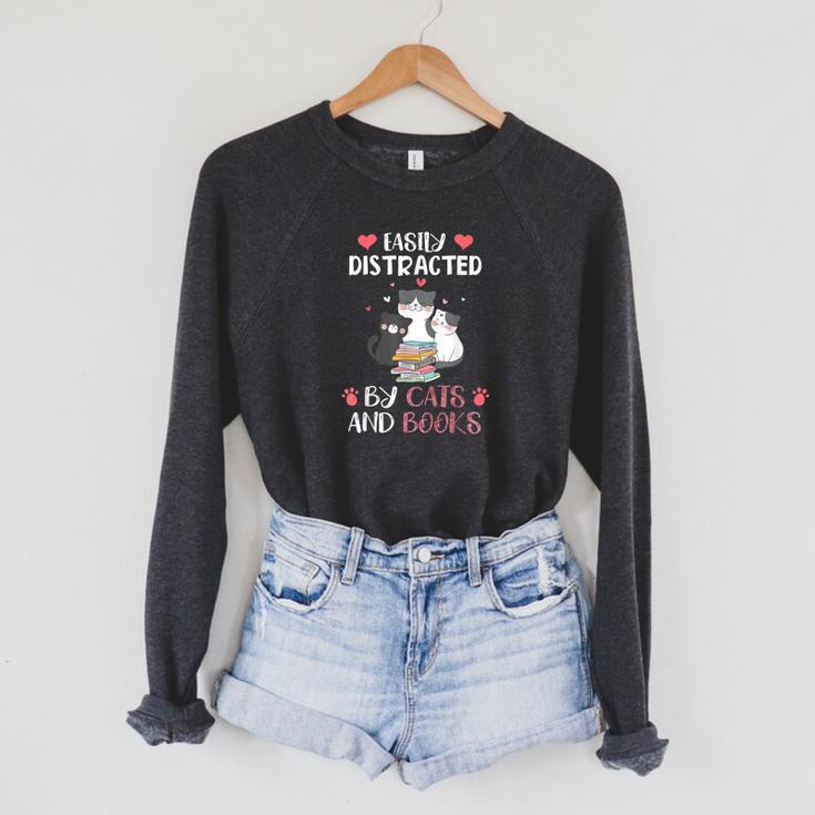 Cat Simply Distracted By Cats And Books Raglan Sleeve Sweatshirt