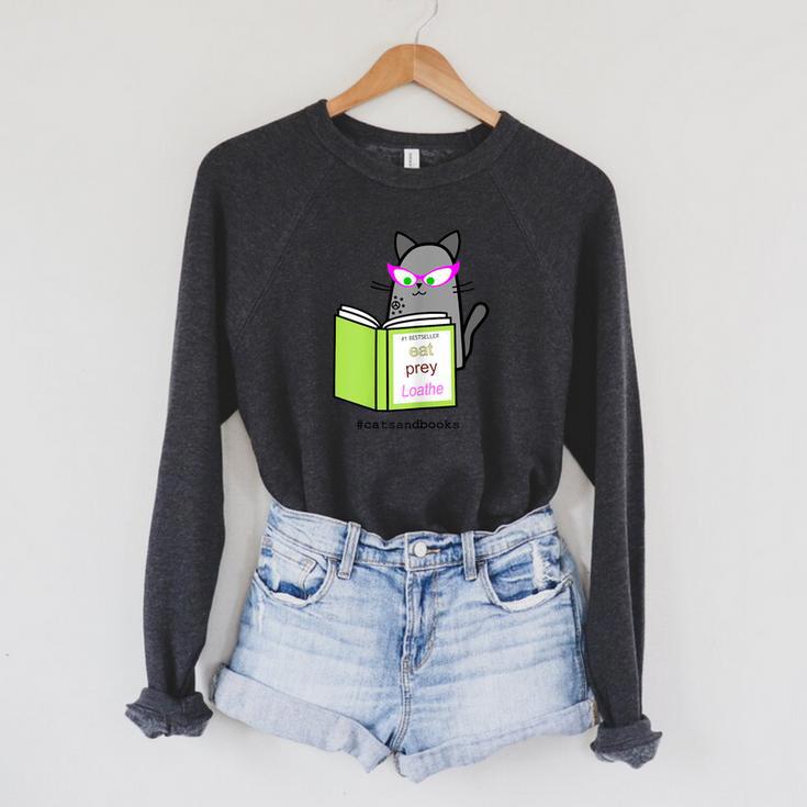 Cats And Books Happiness Cartoon Cat Pun For Women Raglan Sleeve Sweatshirt