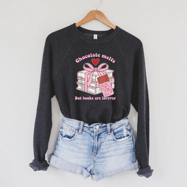 Chocolate Melts But Books Are Forever Booktrovert Raglan Sleeve Sweatshirt