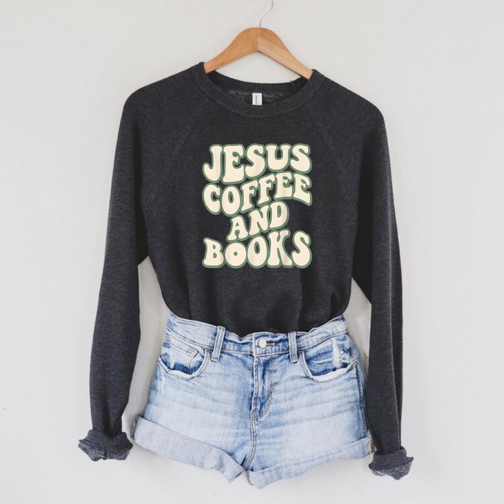 Christian Book Lover Coffee And Jesus Faith Reading Raglan Sleeve Sweatshirt
