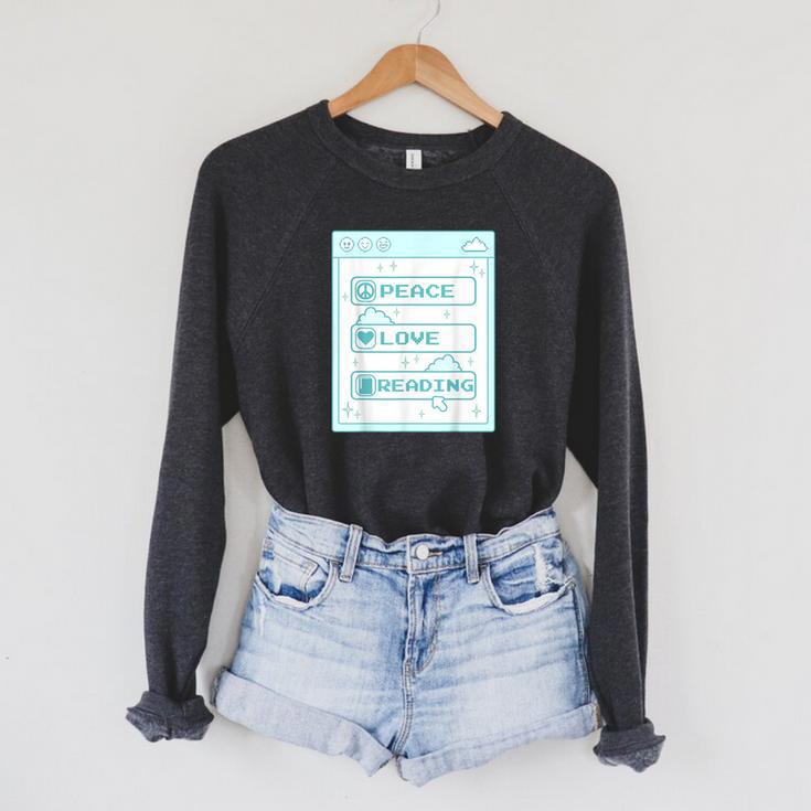 Computer Geek Peace Love Reading Cool Book Lover Bookworm Raglan Sleeve Sweatshirt