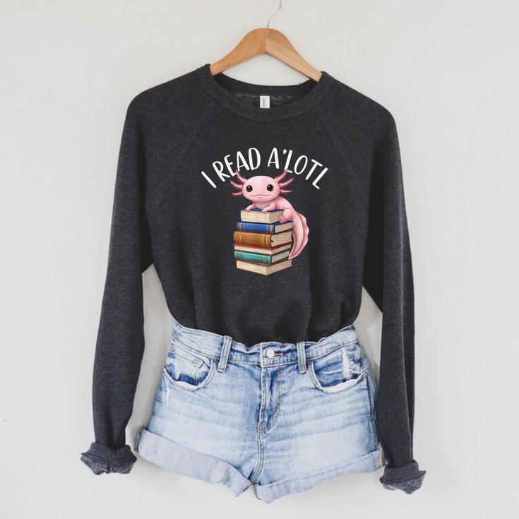 Cool Axolotl Reading Library Book Lover Reading Women Men Raglan Sleeve Sweatshirt