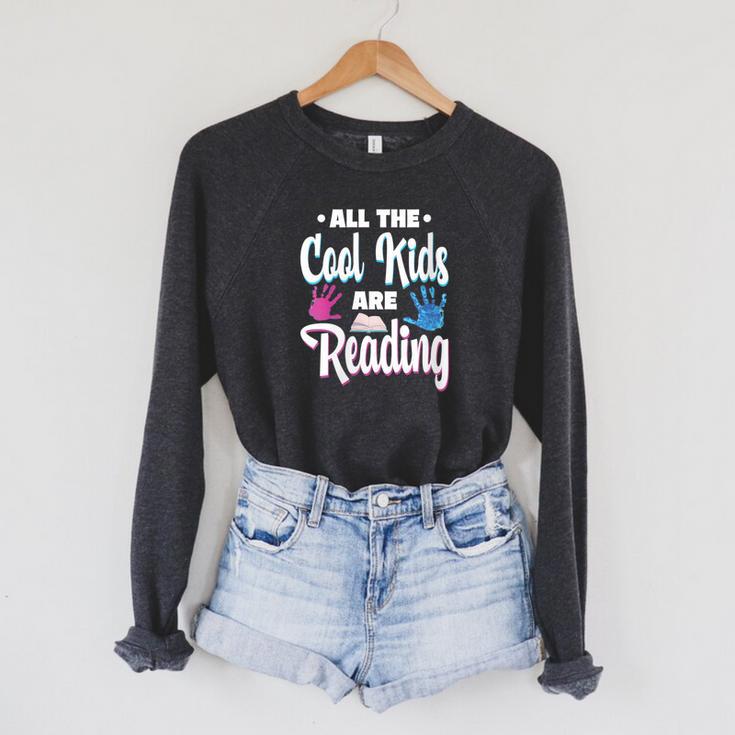 All The Cool Kids Are Reading Book Vintage Retro Sunset Raglan Sleeve Sweatshirt