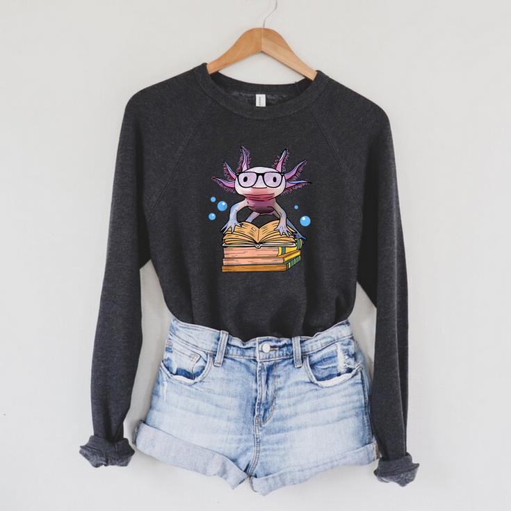 Cute Axolotl Read Book Shirt Kids Boy Girl Salamander Raglan Sleeve Sweatshirt Cute Axolotl Read Book Shirt Kids Boy Girl Salamander Raglan Sleeve Sweatshirt