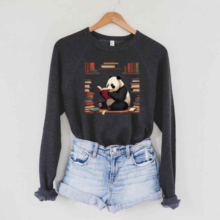 Cute Bear Is Reading a Book Reading Panda Bear Raglan Sleeve Sweatshirt