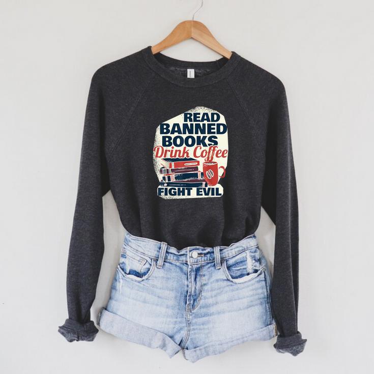 Cute Bookworm Tees Read Banned Books Drink Coffee Small -Adults Raglan Sleeve Sweatshirt