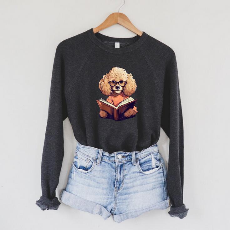 Cute Dog Poodle Reading Book Raglan Sleeve Sweatshirt