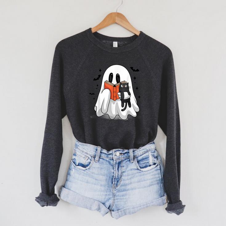 Cute Halloween Ghost Reading Book Raglan Sleeve Sweatshirt Cute Halloween Ghost Reading Book Raglan Sleeve Sweatshirt