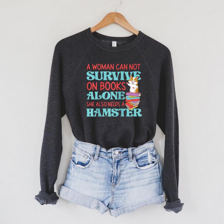 Cute Hamster Reading Book A Woman Can Not Survive On Books Raglan Baseball Tee Raglan Sleeve Sweatshirt