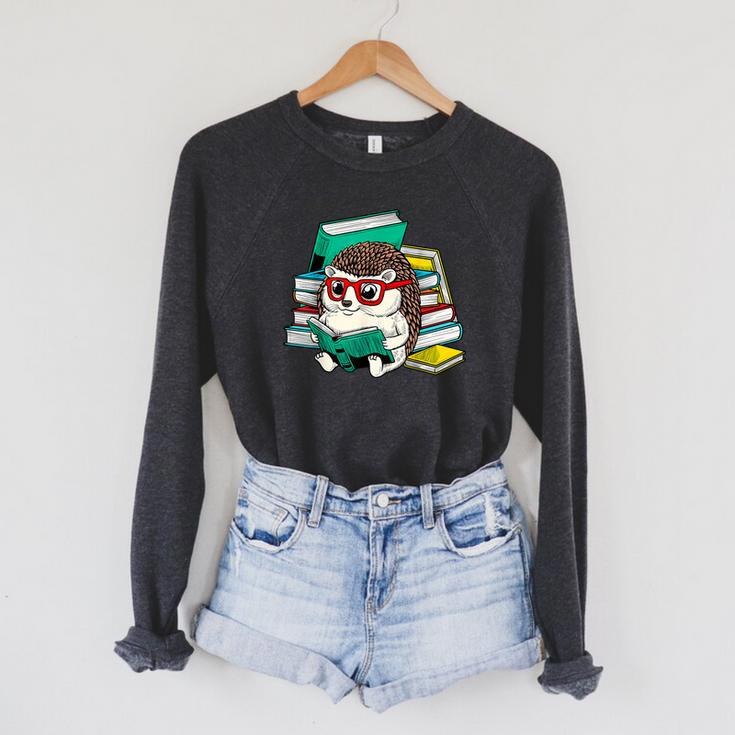 Cute Hedgehog Reading A Book Nerd Readers Raglan Sleeve Sweatshirt