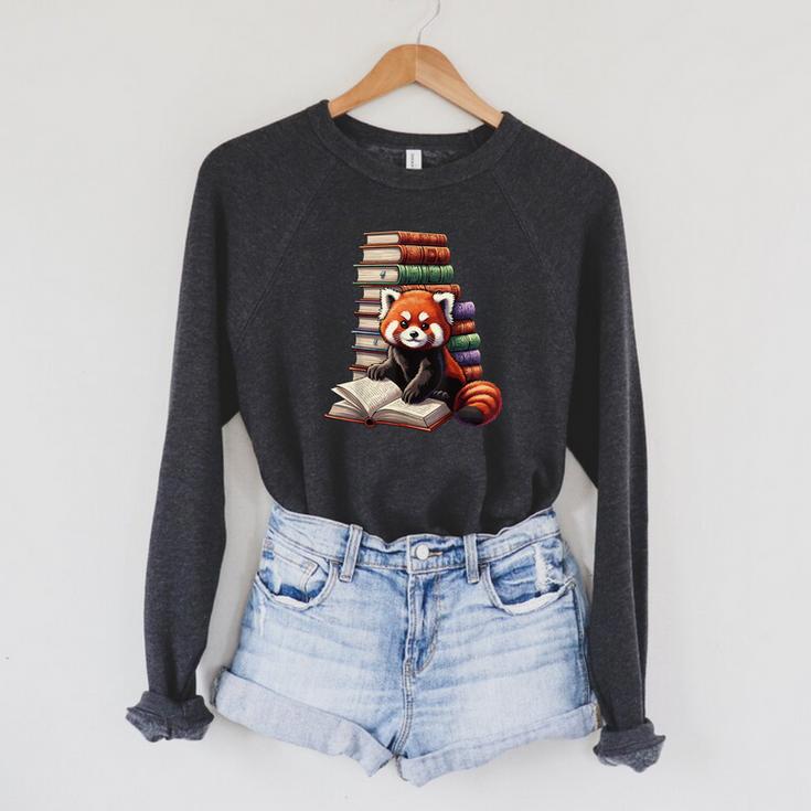 Cute Red Panda Reading Book Animal Bookworm Raglan Sleeve Sweatshirt