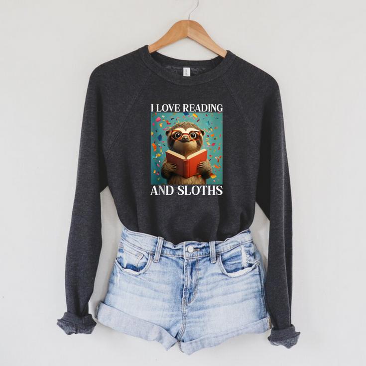 Cute Sloth Reading Book School Librarian Teacher Student Raglan Sleeve Sweatshirt