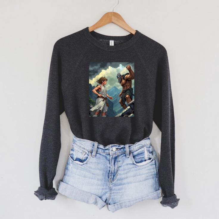 David And Goliath Bible Book Of Samuel King David Comic Raglan Sleeve Sweatshirt