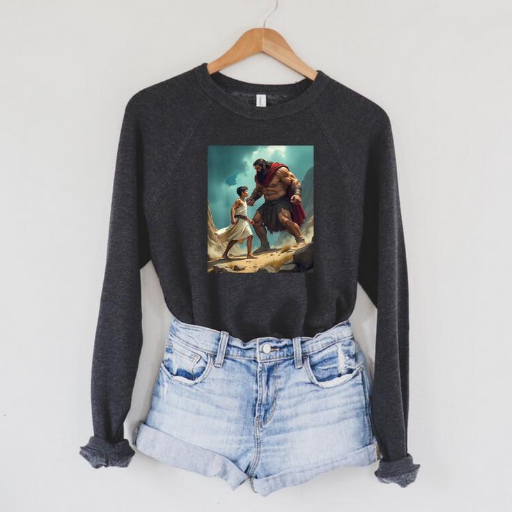David And Goliath Bible Book Of Samuel King David Painting Raglan Sleeve Sweatshirt
