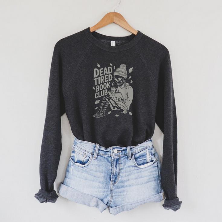 Dead Tired Book Club Skeleton Raglan Sleeve Sweatshirt