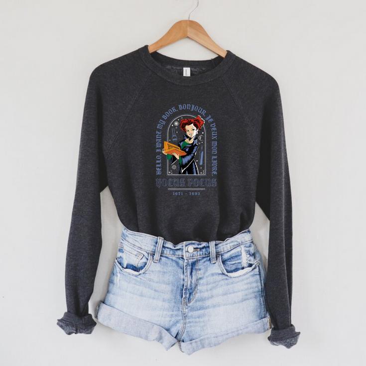Disney Hocus Pocus Halloween Winifred Sanderson Want My Book Raglan Sleeve Sweatshirt