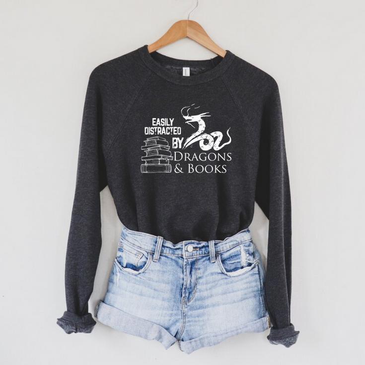 Dragons And Books Dragon Lover Bookish Dragon Bookworm Raglan Sleeve Sweatshirt