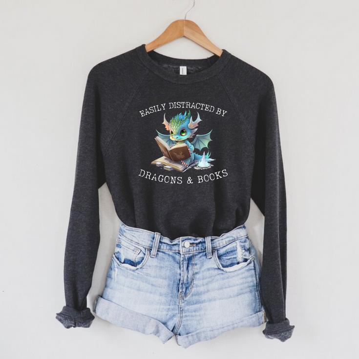 Easily Distracted By Dragons And Books Introvert Shirt Raglan Sleeve Sweatshirt